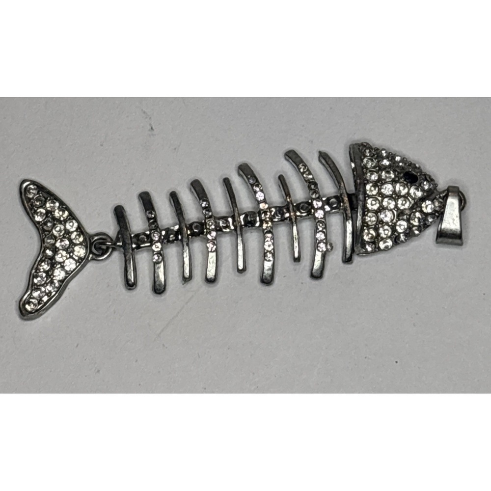 Vintage Articulated Fish Skeleton With Clear Rhinestones 3"